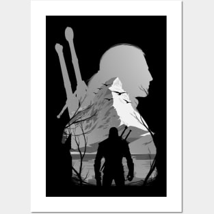 Geralt Mountain Set Silhouette Posters and Art